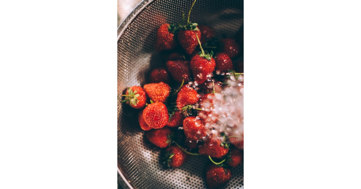 Soak strawberries in water with a few tablespoons of apple cider