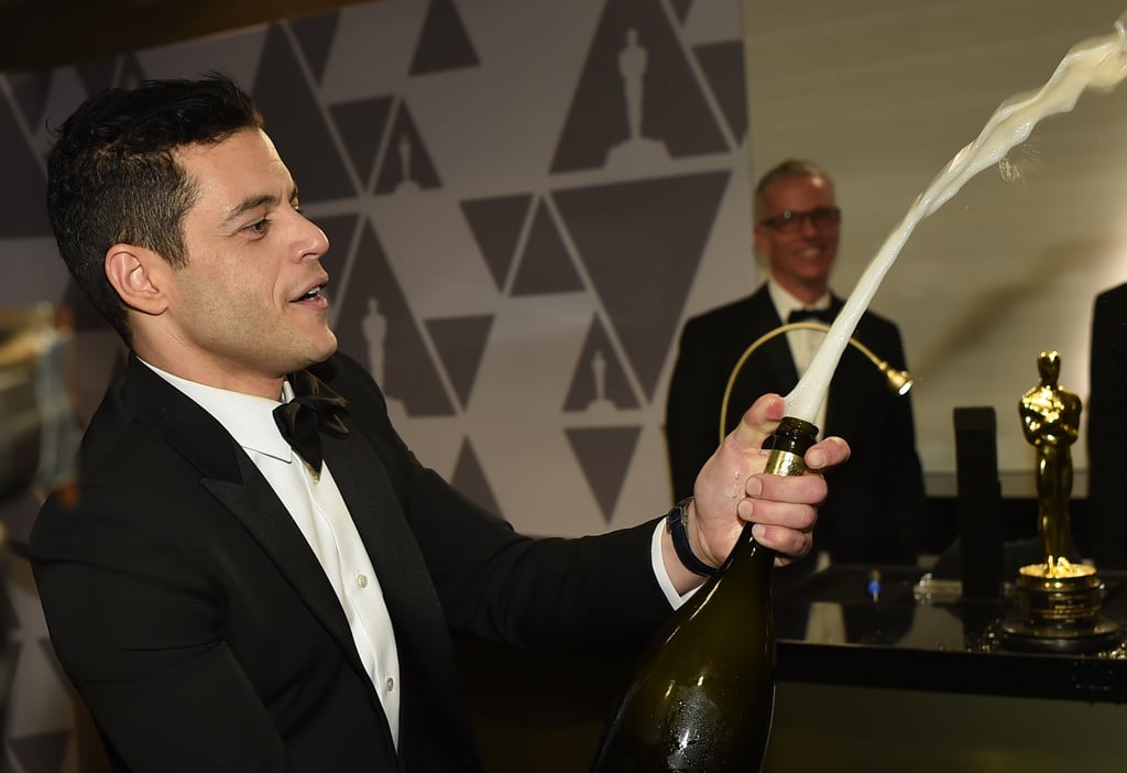 Rami Malek Spraying Champagne at the 2019 Oscars