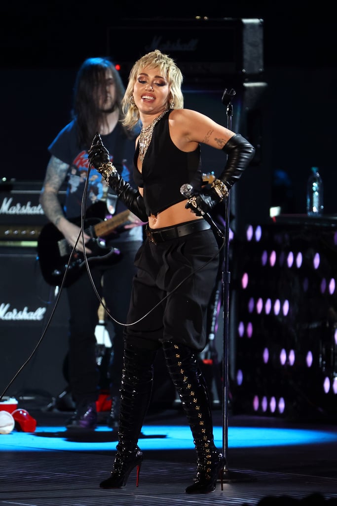 Miley Cyrus Wears YSL Outfit For NCAA Final Four Concert