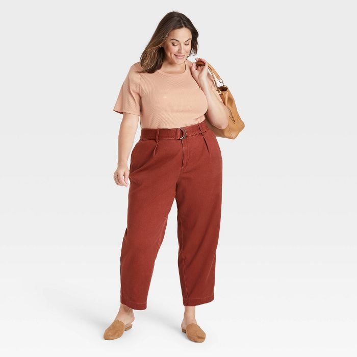 Tapered D-Ring Belted Ankle Pants 