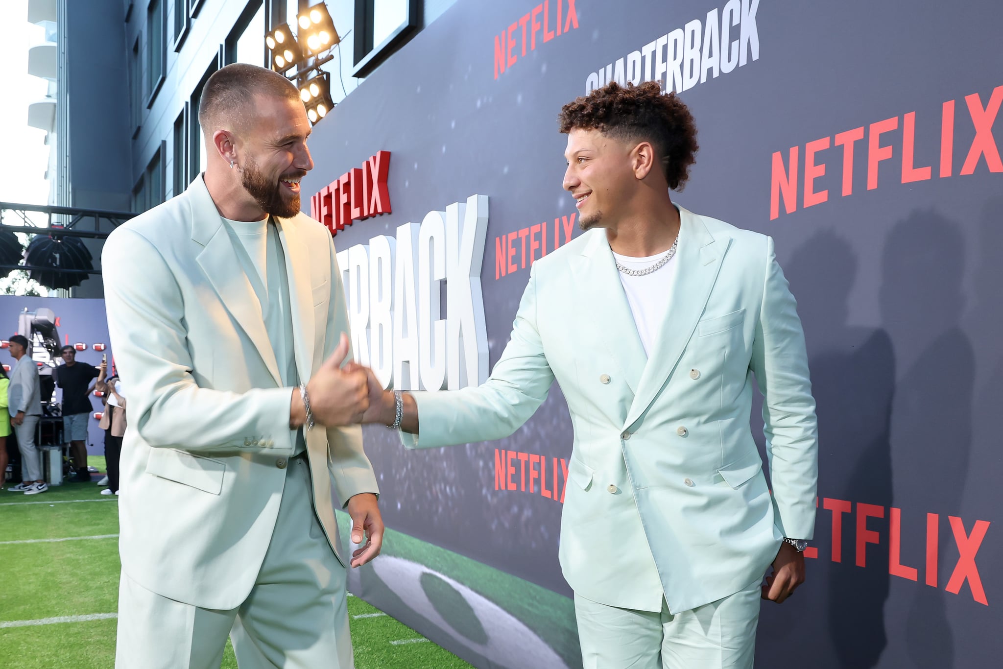 Travis Kelce Suits Up in Mint Green at Netflix's Quarterback