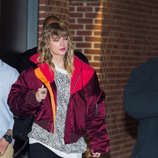 Taylor Swift Wearing Red Bomber Jacket