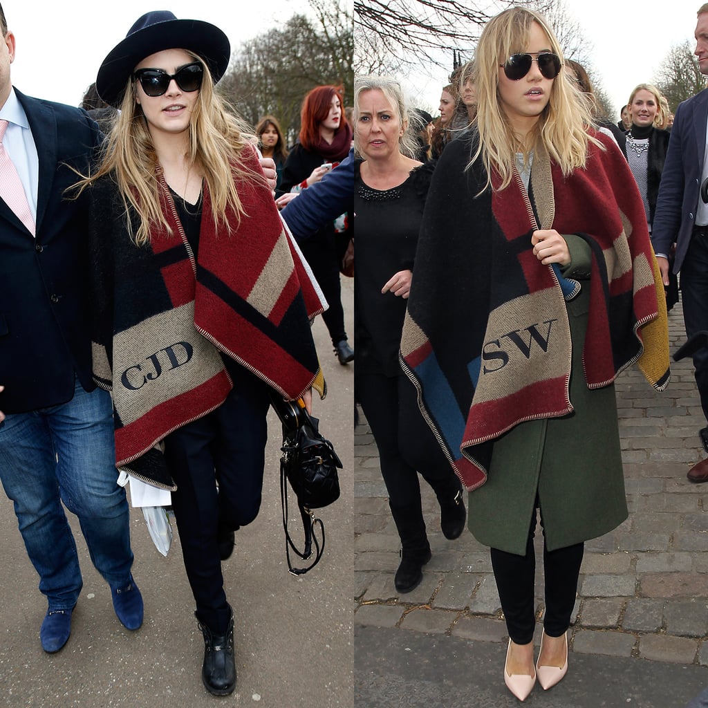 Cara Delevingne in Burberry Monogrammed Poncho