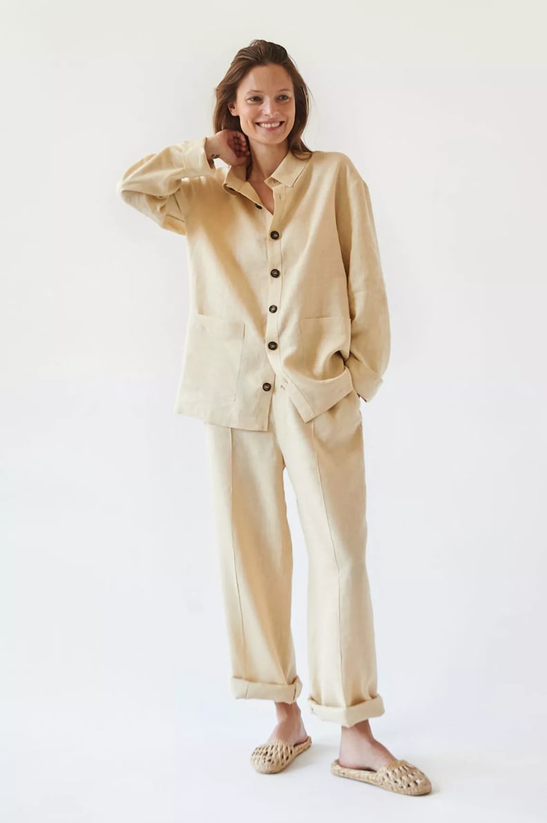 Sleeper Cream Linen Unisex Pajama Set With Pants