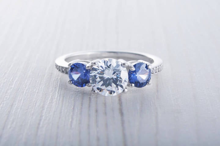 Etsy Natural London Blue Topaz and Lab Diamond Trilogy Ring