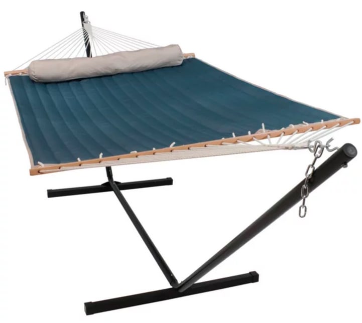 Sunnydaze 2-Person Quilted Fabric Spreader Bar Hammock and Stand