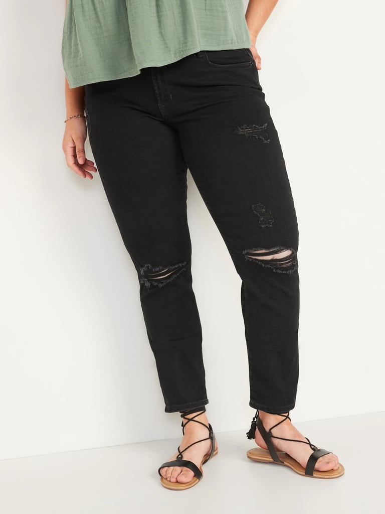 Old Navy Mid-Rise Power Slim Straight Black Ripped Jeans