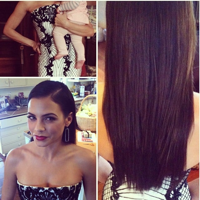 Jenna Dewan held on to little Everly while getting primped.
Source: Instagram user jenatkinhair