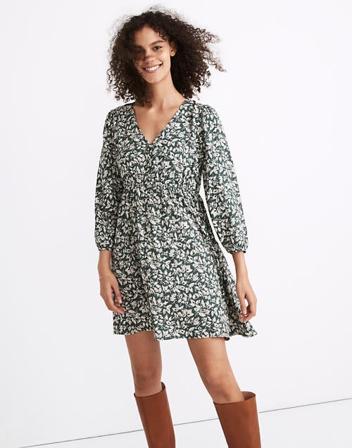 V-Neck Button-Front Mini Dress