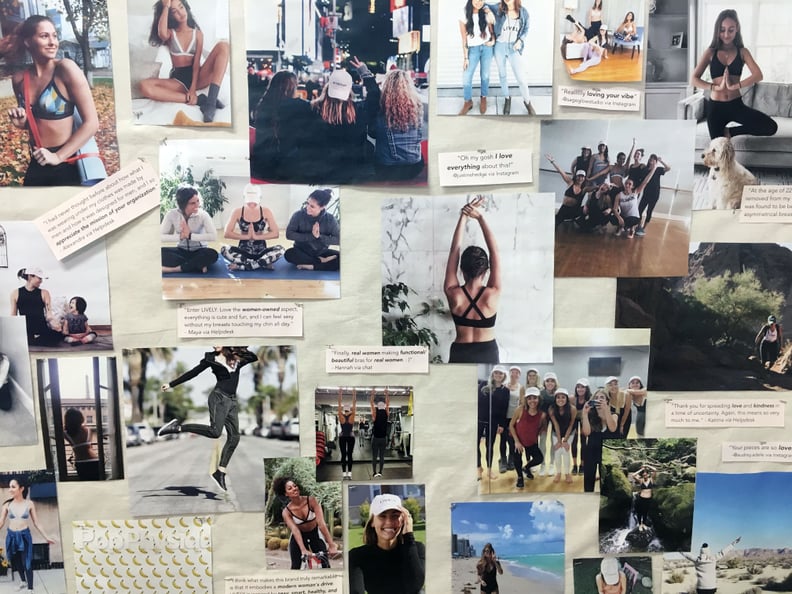 Inspiration Board in Michelle's office featuring product lifestyle shots and customer feedback