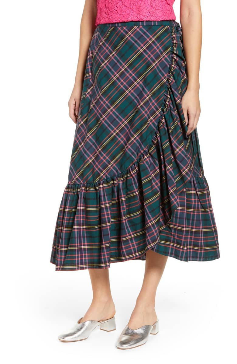 J.Crew Plaid Ruffle Wrap Skirt