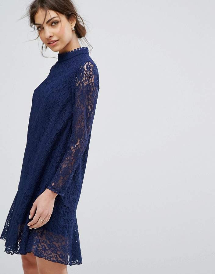 Little Mistress Long Sleeved Shift Dress In Allover Lace