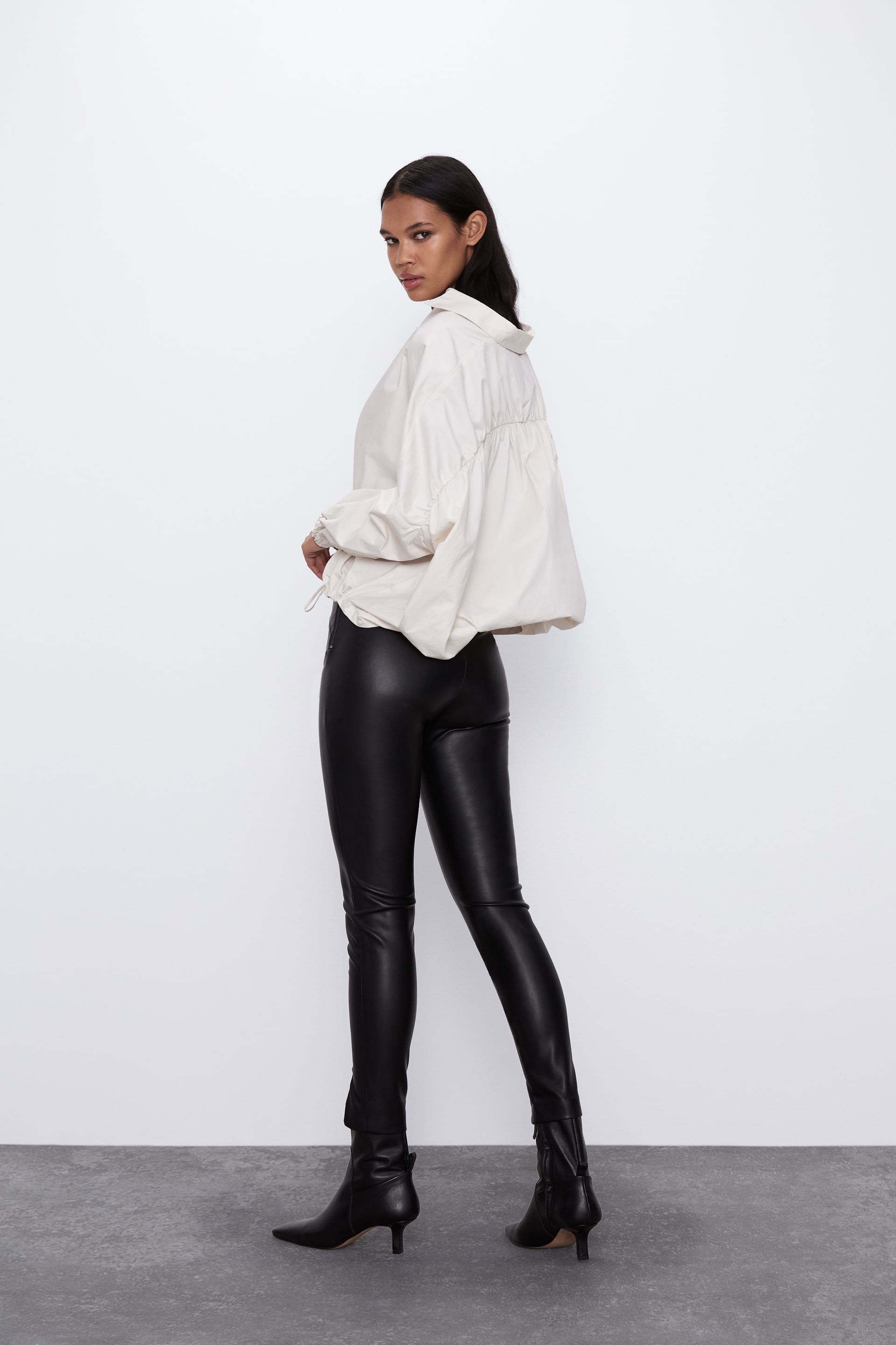 Zara Faux Leather Leggings, Jennifer Aniston Has an Idea: Leather Pants  and Platform Oxford Shoes