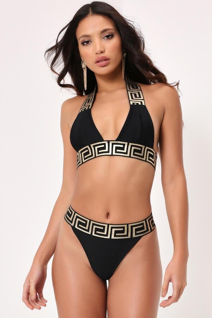 I Saw It First Gold Strap Aztec Detail Bikini Set