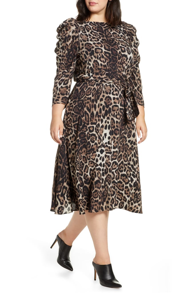 leopard print midi dress with sleeves