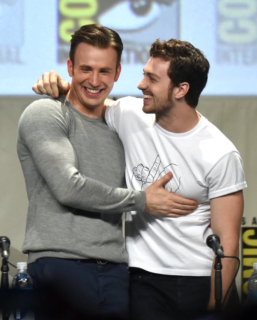 And here's a bonus shot of Aaron Taylor-Johnson and Chris Evans congratulating each other.