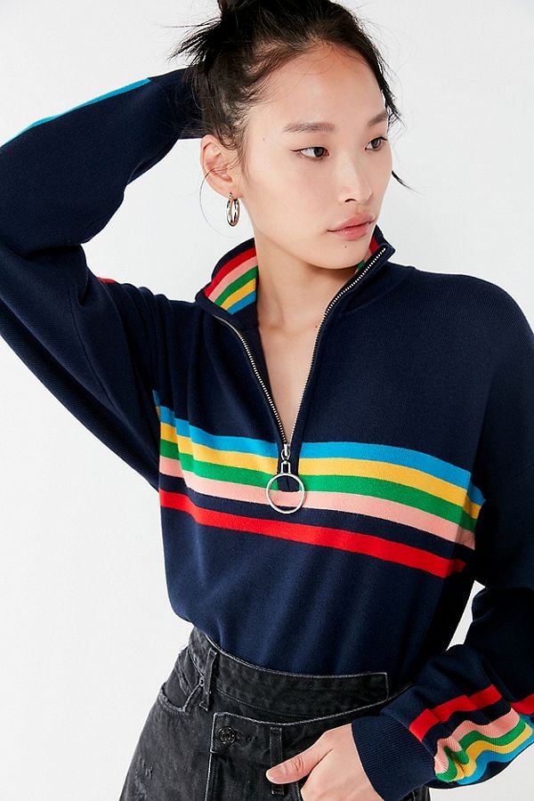 UO Oversized Striped Half-Zip Sweater