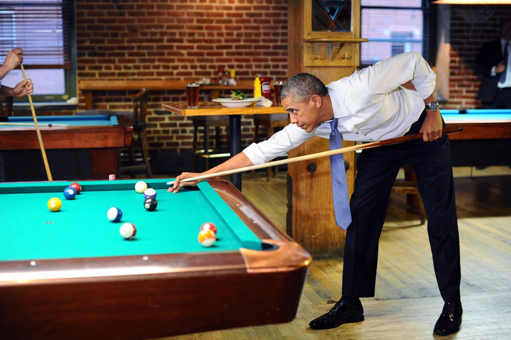 Playing pool while visiting Denver in 2014.