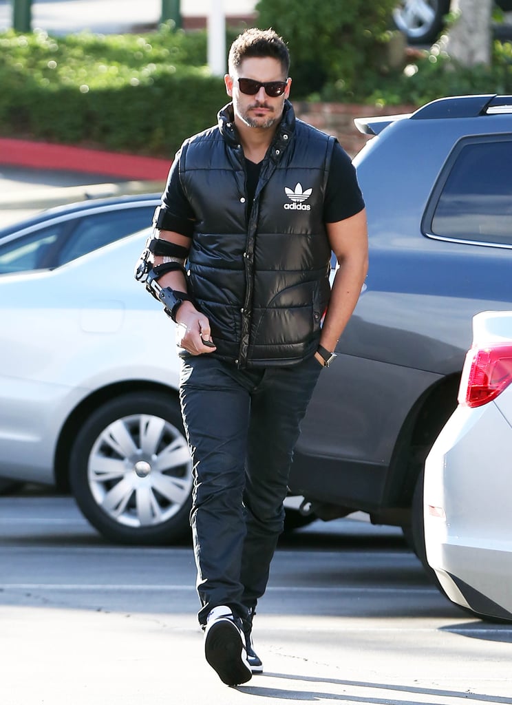 Even though his arm was in a brace, Joe Manganiello was on the move in LA on Thursday.