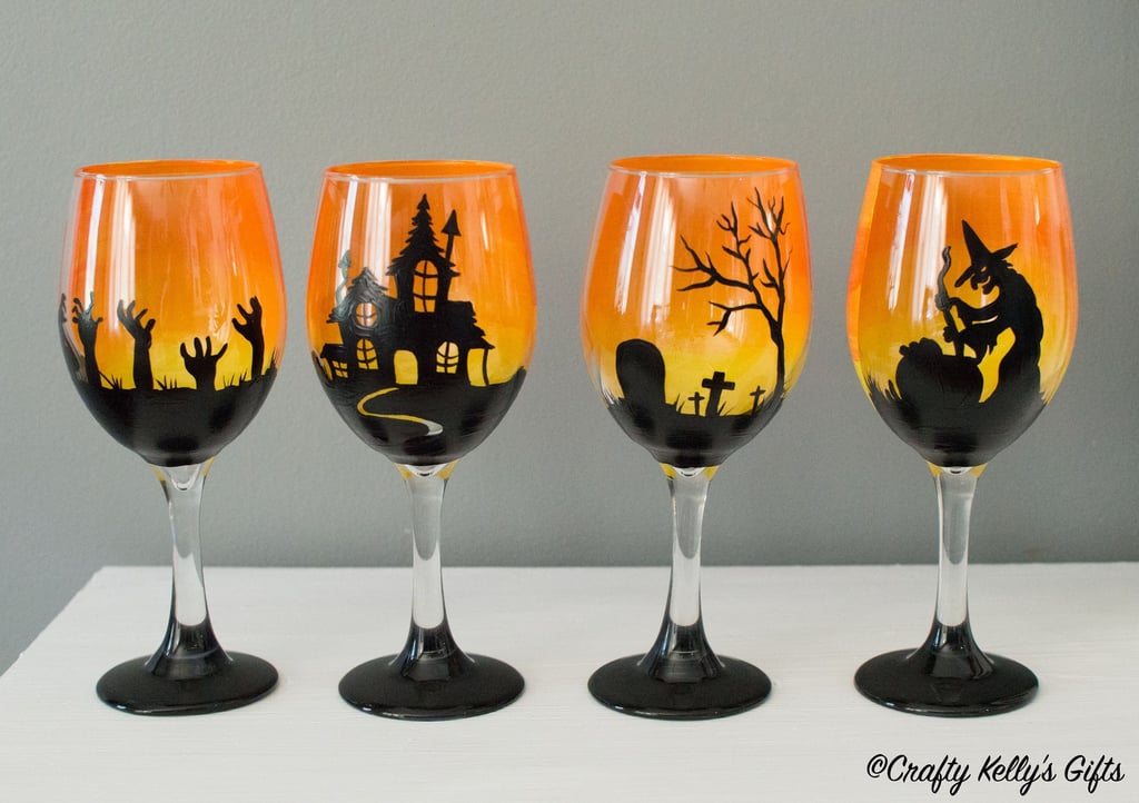 Halloween Wine Glasses
 Hand Painted 3D Halloween Wine Glass