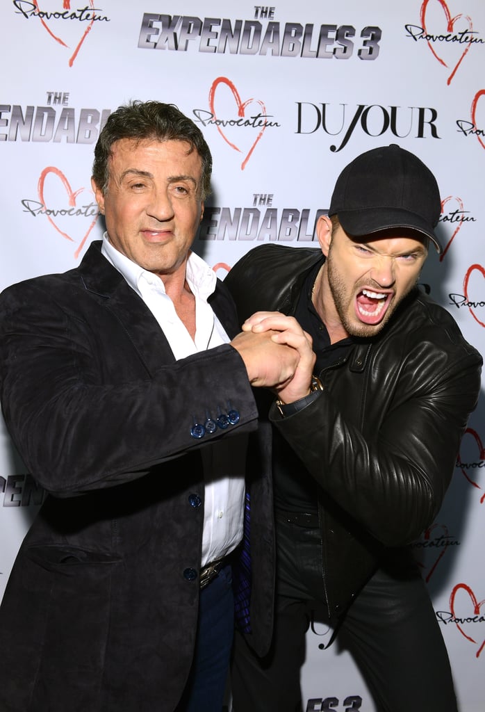 Tough guys Sylvester Stallone and Kellan Lutz got physical at a DuJour magazine party in NYC on Thursday.