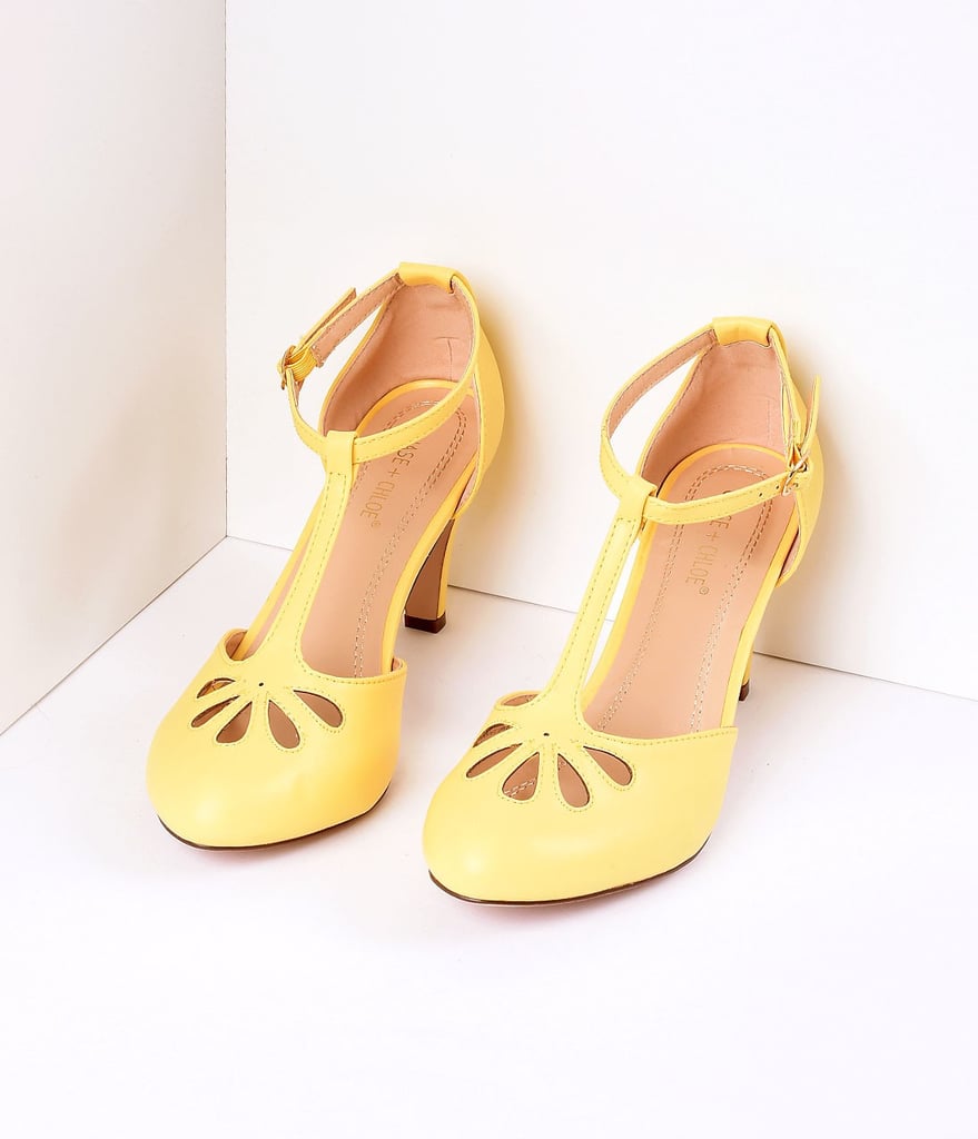 Yellow Pleather Cutout Kimmy T-Strap Heels ($44)