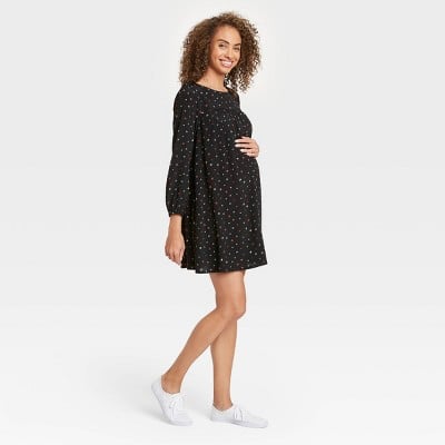 The Nines by HATCH Floral Print Balloon Long Sleeve Crepe Maternity Dress