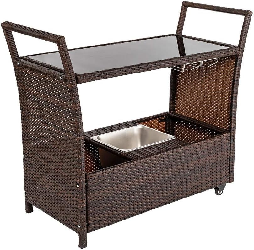 Bonnlo Wicker Outdoor Bar Cart