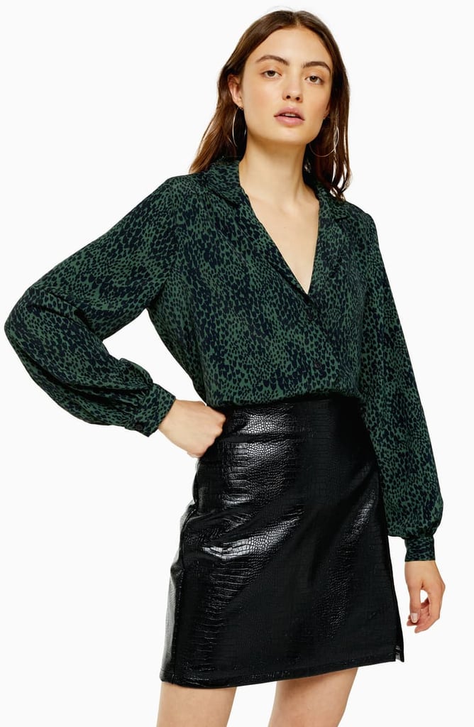 Topshop Croc-Embossed Faux Leather Miniskirt