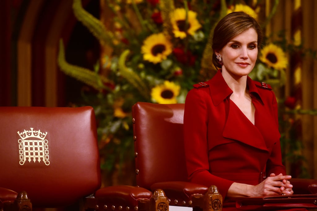 Queen Letizia Red Trench-Coat Dress July 2017