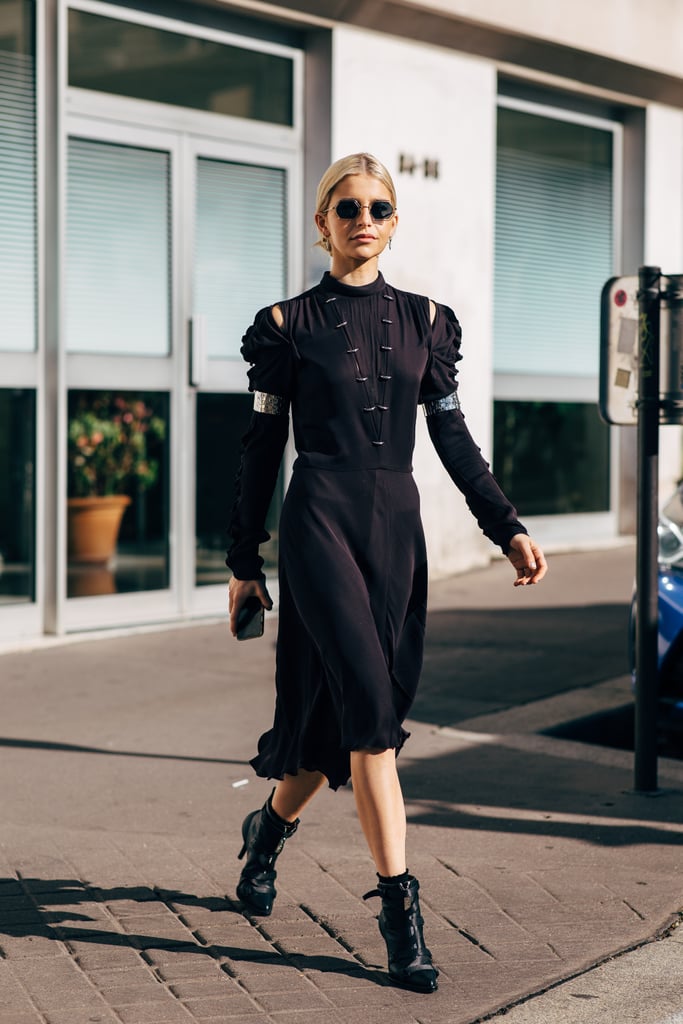 black dress and ankle boots outfit