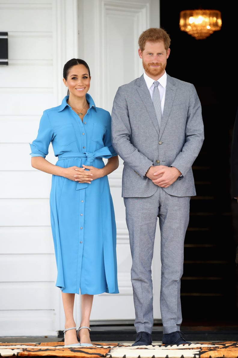 Meghan in a Bright Blue Shirtdress