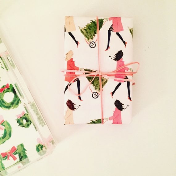 Tree Toting Girls Christmas Wrapping Paper