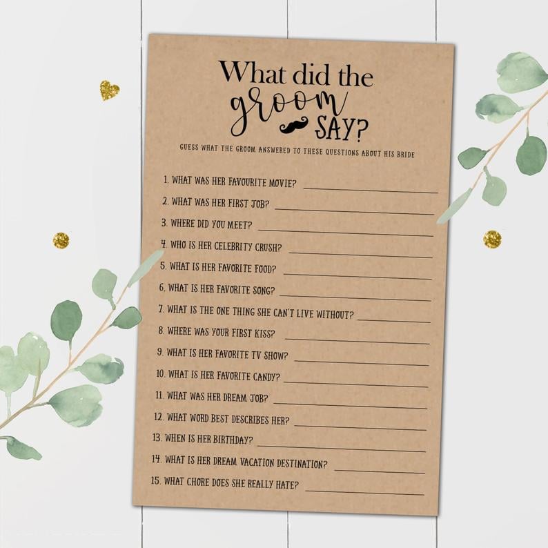 What Did The Groom Say About His Bride Printable Bridal Shower Game Printable Bridal Shower 