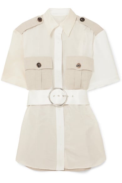 Peter Do College Safari Belted Paneled Cotton-Twill and Seersucker Shirt