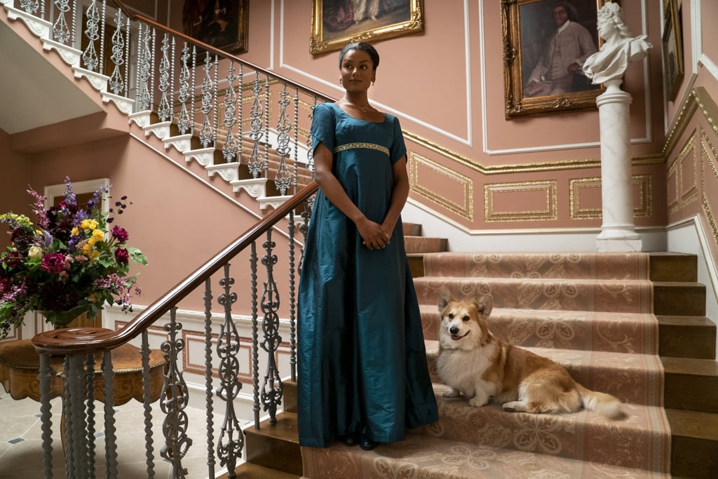 Kate's daywear at the beginning of season two is deep in color and thicker in fabric. Here, we see her in a modest teal dress with a floral embroidered ribbon under the bust.