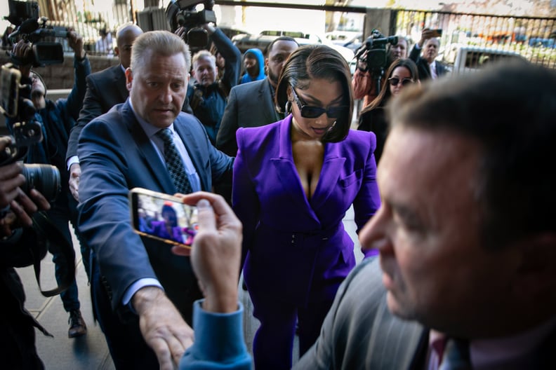 LOS ANGELES, CA - DECEMBER 13: Megan Thee Stallion whose legal name is Megan Pete arrives at court to testify in the trial of Rapper Tory Lanez for allegedly shooting her on Tuesday, Dec. 13, 2022 in Los Angeles, CA. (Jason Armond / Los Angeles Times via 