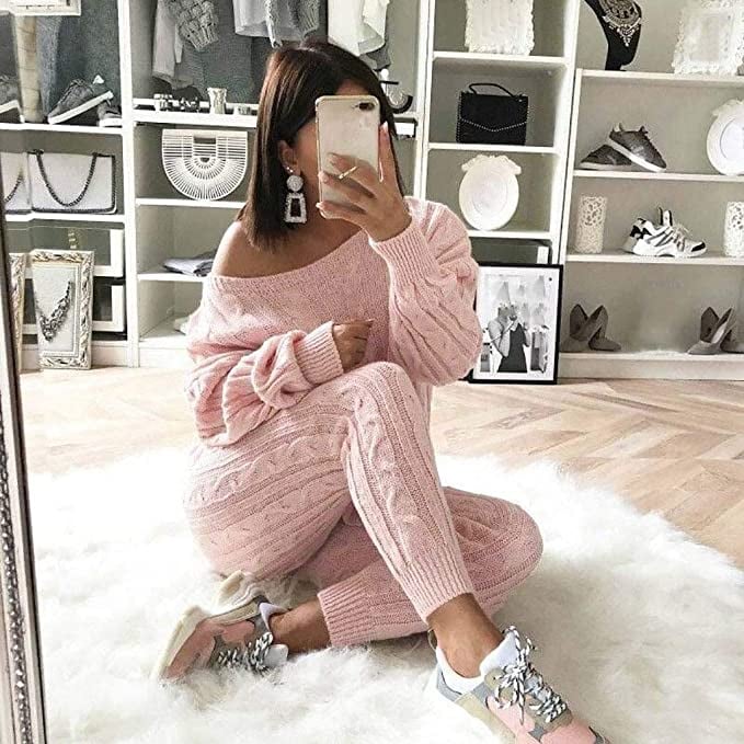 Listha Off-Shoulder Cable-Knitted Loungewear Pant Set