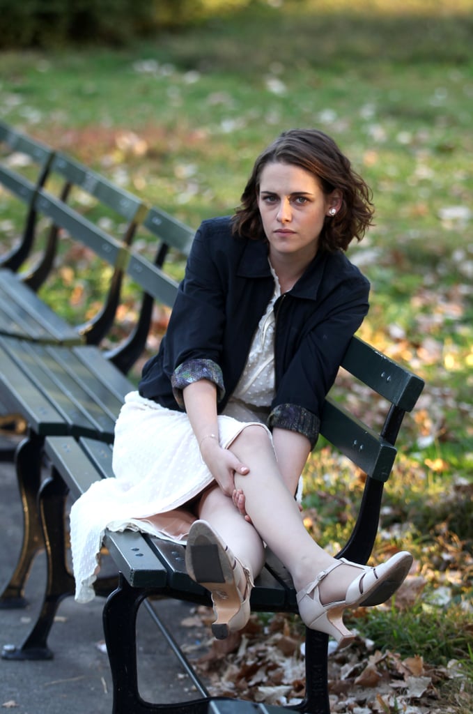 She also posed on a park bench, this time wearing a jacket with sequined cuffs.