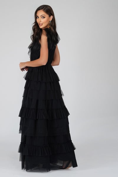 Lace & Beads Alexandra Black Tulle Maxi Dress