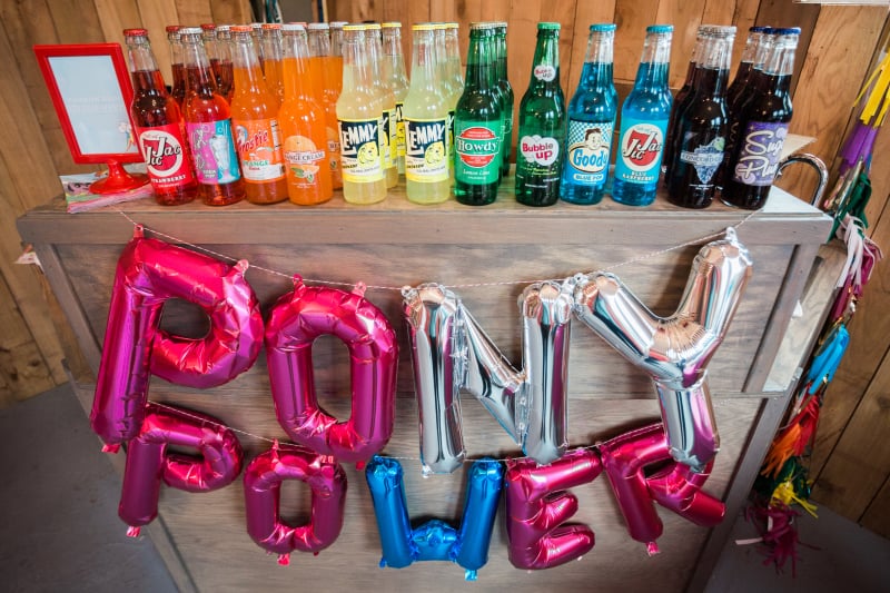 We partied on a Sunday at 2 p.m., so I didn’t feel the need for food. We had plenty of desserts and an amazing “Rainbow Dash Refreshments” bar made up of rainbow colored bottled sodas I found from Homer Soda Company.You guys, they have a bazillion different kinds of soda. I was blown away. I wanted to try them all. And guess what, if you live in the Illinois area, you can!! This May they are hosting a Soda Festival where you can, for 25 cents, try over 250 sodas!