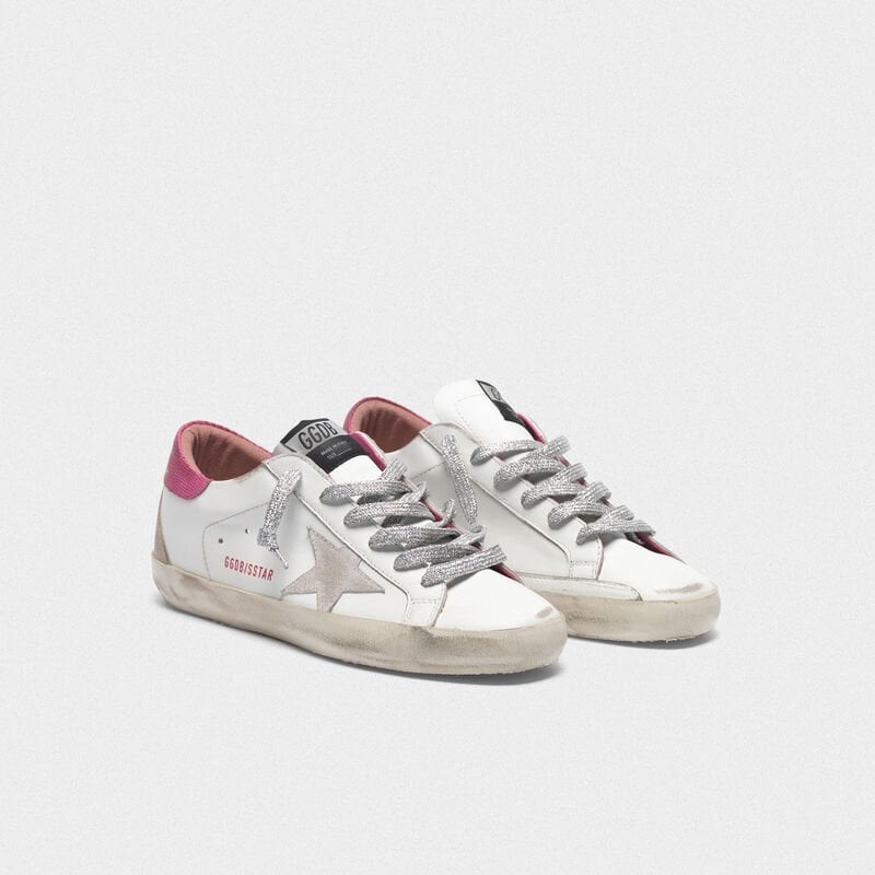 Golden Goose Deluxe Brand Superstar White superstar sneakers with fuchsia lizard-print heel tab