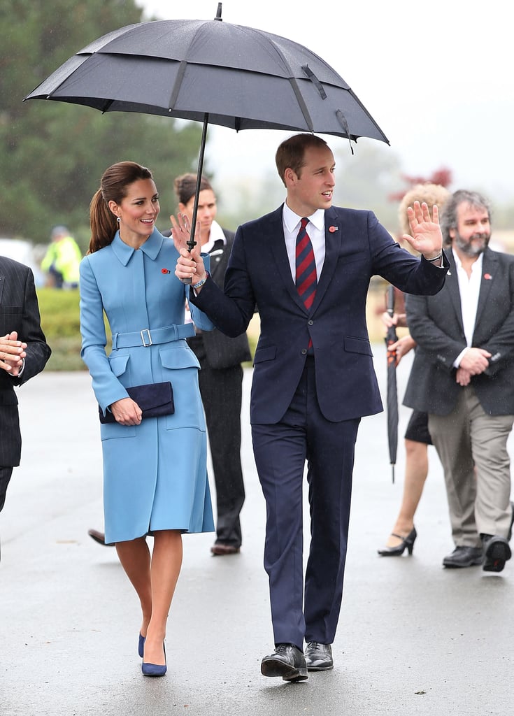 She Braved the Rain in a Blue Alexander McGueen Coat