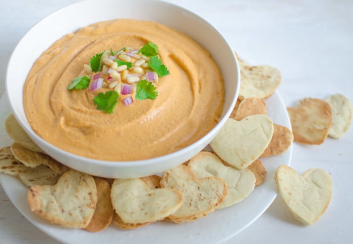 Heart-Shaped Pitas With Roasted Red Pepper Hummus