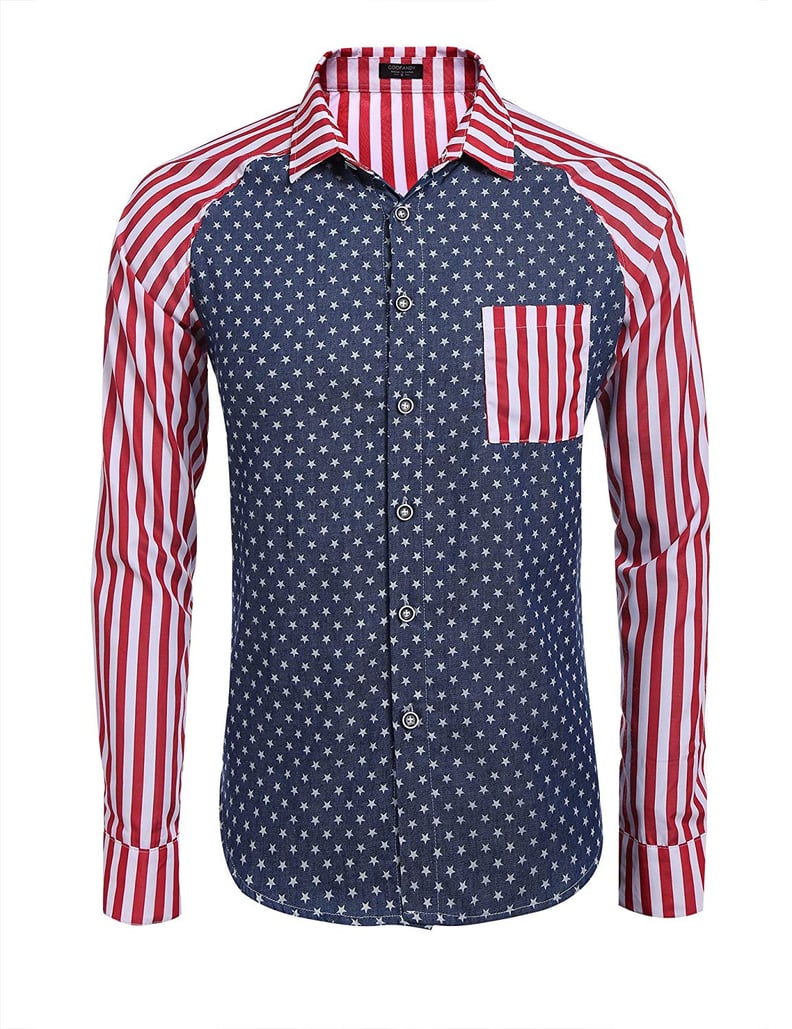 Coofandy Men's American USA Flag Button Down Shirt Patriotic Casual Long Sleeve Shirt