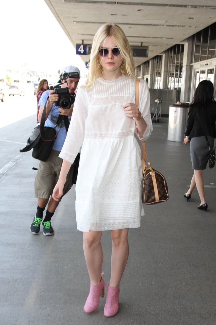 A Loose White Dress And Pink Booties Really Made Elle Fanning S