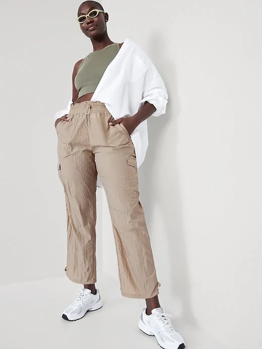 High-Waisted Parachute Cargo Jogger Ankle Pants for Women