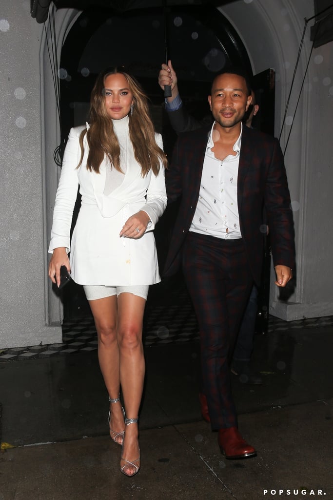 Chrissy Teigen's White Sparkly Biker Shorts