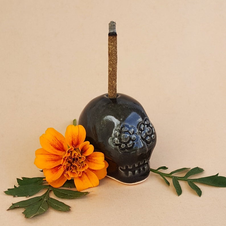 Tiny Skull Ceramic Incense Burner