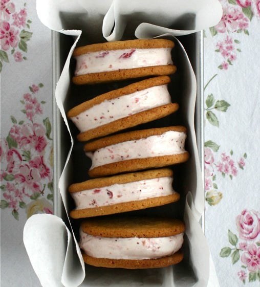 Strawberry Rhubarb Ice Cream Sandwiches